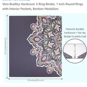 New! Vera Bradley Multicolor Paisley 2” wide 3 Ring Binder